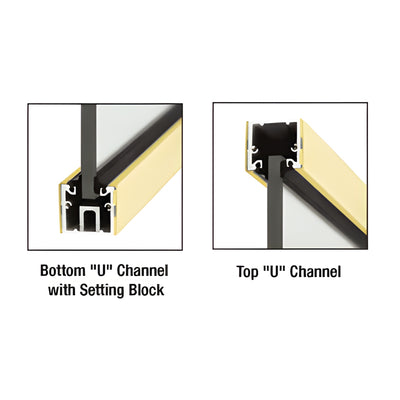 CRL Satin Brass U-Channel for Glass - Custom Length, Top-Load Gasket