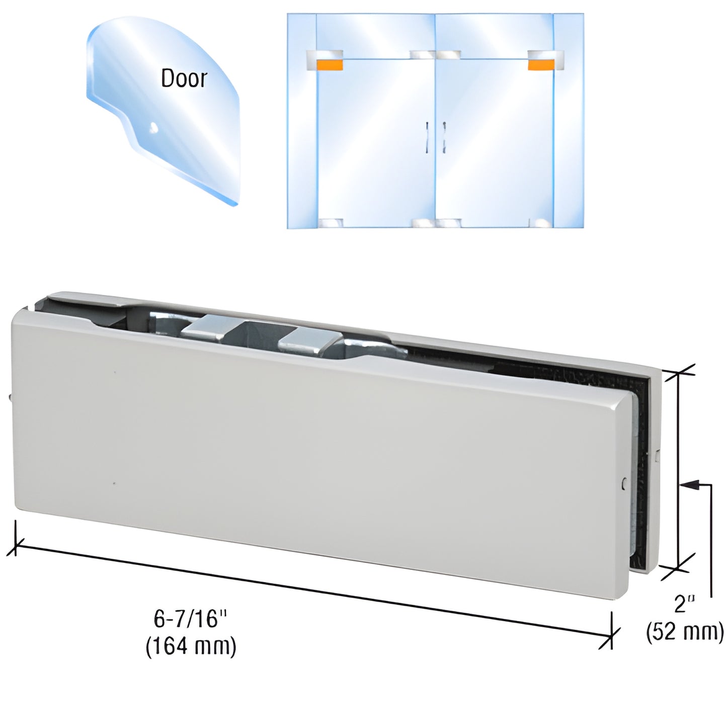 PH21CA satin-anodized adjustable top patch fitting for frameless glass doors; fits 3/8-1/2" glass, 6-7/16" (164 mm)