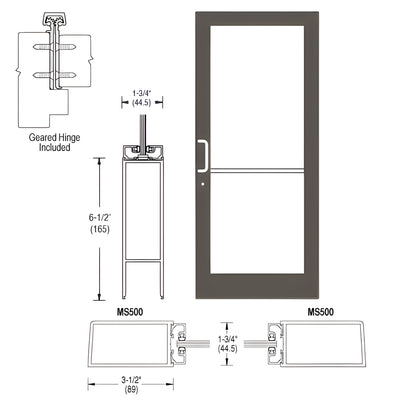 CRL-U.S. Aluminum Bronze Black Anodized 400 Series Medium Stile (RHR) HRSO Single 3'0 x 7'0 Offset Hung with Geared Hinged Complete Door for 1" Glass with Standard MS Lock and Bottom Rail