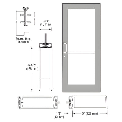 CRL-U.S. Aluminum Clear Anodized 550 Series Wide Stile Active Leaf of Pair 3'0 x 7'0 Offset Hung with Geared Hinged Complete Door for 1" Glass with Standard MS Lock and Bottom Rail