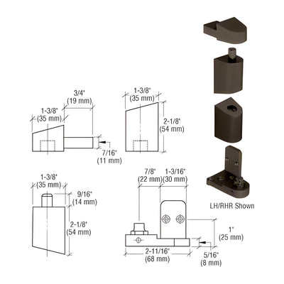 CRL Dark Bronze Left Hand 0P400 Top and Bottom Pivot Set