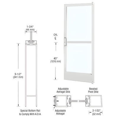 CRL-U.S. Aluminum White KYNAR® Paint 250 Series Narrow Stile Active Leaf of Pair 3'0 x 7'0 Offset Hung with Pivots for Surface Mount Closer Complete Panic Door with Standard Panic and 9-1/2" Bottom Rail