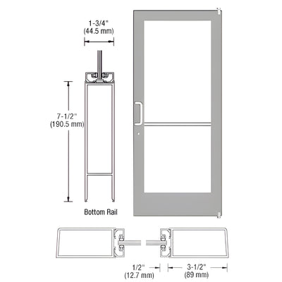 CRL-U.S. Aluminum Clear Anodized 400 Series Medium Stile (RHR) HRSO Single 3'0 x 7'0 Offset Hung with Pivots for Surf Mount Closer Complete Door for 1" Glass with Standard MS Lock, 7-1/2" Standard Bottom Rail