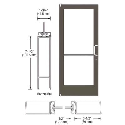 CRL-U.S. Aluminum Bronze Black Anodized 400 Series Medium Stile (LHR) HLSO Single 3'0 x 7'0 Offset Hung with Pivots for Surf Mount Closer Complete Door for 1" Glass with Standard MS Lock, 7-1/2" Standard Bottom Rail