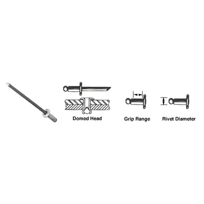 CRL 1/8" Diameter, 3/16" to 1/4" Grip Range Aluminum Mandrel and Rivet in Packs of 10000