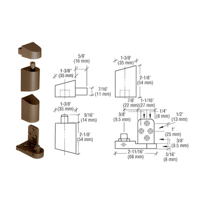 CRL Dark Bronze Offset Left Hand Pivot Set Flush with Frame Face
