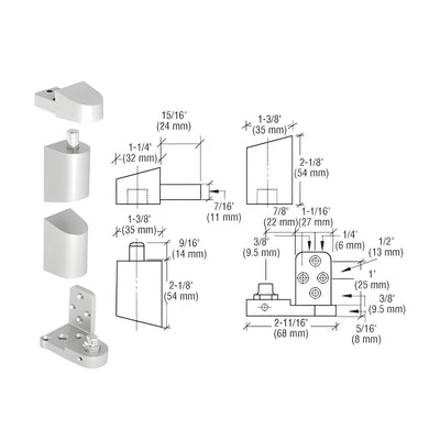 CRL Aluminum Offset Left Hand Pivot Set with 3/32" Recess