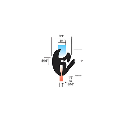 CRL One-Piece Self-Sealing Universal Weatherstrip 1/8" to 3/16" Panel - 1/4" Glass