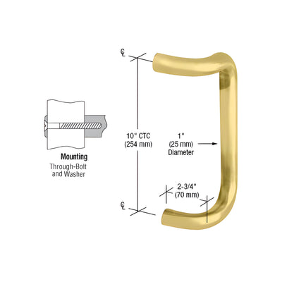 CRL Polished Brass 10" Single Offset Door Pull