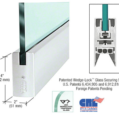 CRL Satin Anodized 1/2" Glass 4" Square Door Rail Without Lock - 41" Length
