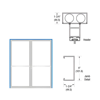 CRL-U.S. Aluminum Clear Anodized Up and Over Frame for Pair of Doors Prepped Center Hung Overhead Concealed Closers