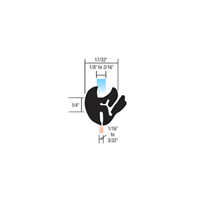 CRL One-Piece Self-Sealing Weatherstrip 1/16" to 3/32" Panel for 1/8" to 3/16" Glass