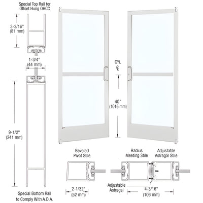 CRL-U.S. Aluminum White KYNAR® Paint Custom Pair Series 250 Narrow Stile Offset Pivot Entrance Doors With Panics for Overhead Concealed Door Closers