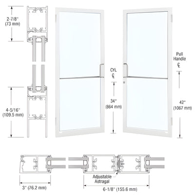 CRL-U.S. Aluminum White KYNAR® Paint Custom Pair Series 250T Narrow Stile Butt Hinge Thermal Entrance Doors for Surface Mount Door Closers