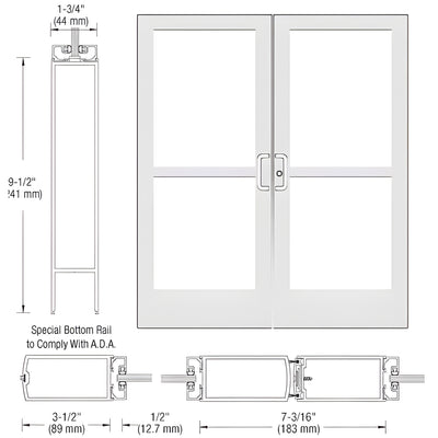 CRL-U.S. Aluminum White KYNAR® Paint Custom Pair Series 400 Medium Stile Center Pivot Entrance Doors With Panics for Overhead Concealed Door Closers