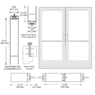 CRL-U.S. Aluminum White KYNAR® Paint Custom Pair Series 400 Medium Stile Geared Hinge Entrance Door for Overhead Concealed Door Closers