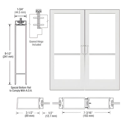 CRL-U.S. Aluminum White KYNAR® Paint Custom Pair Series 400 Medium Stile Geared Hinge Entrance Door for Surface Mount Door Closers