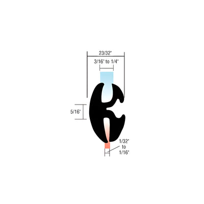 CRL Two-Piece Self-Sealing Universal Weatherstrip for 1/32" to 1/16" Panel or 3/16" to 1/4" Glass