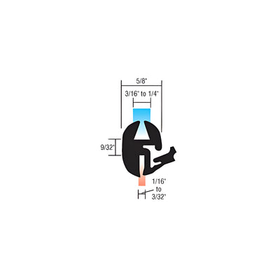 CRL One-Piece Self-Sealing Universal Weatherstrip for 1/16" to 3/32" Panel or 3/16" to 1/4" Glass