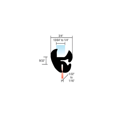 CRL Two-Piece Self-Sealing Universal Weatherstrip for 1/32" to 1/16" Panel or 13/64" to 1/4" Glass