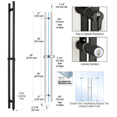 CRL 84in Matte Black Locking Ladder Door Pull for Sliding Doors