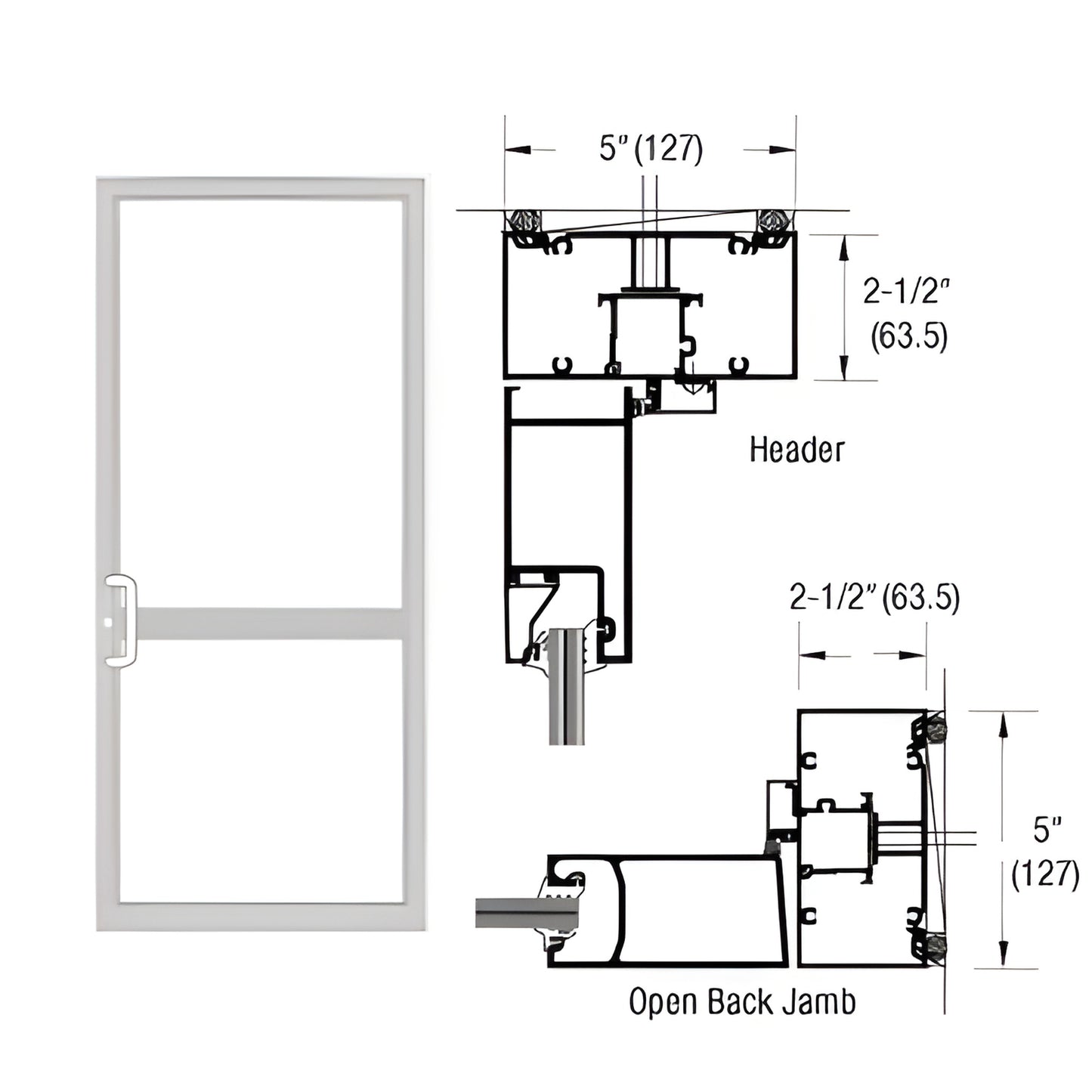 White Kynar hurricane impact custom double up/over door frame (SKU 0P41552) with CVR panic strike prep and air threshold.