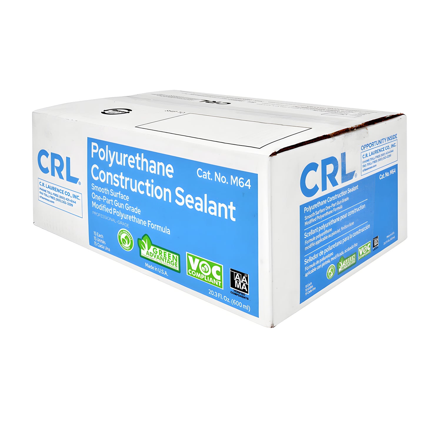 CRL M64 polyurethane construction sealant sausage, white 20.3 oz (600 ml), VOC-compliant, Cat. No. M64, SKU M64S0FW