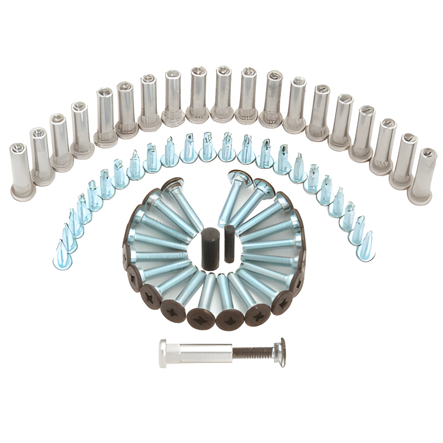 CRL replacement screw pack for continuous hinges - assorted satin and dark bronze anodized screws, pins. SKU 32357DU