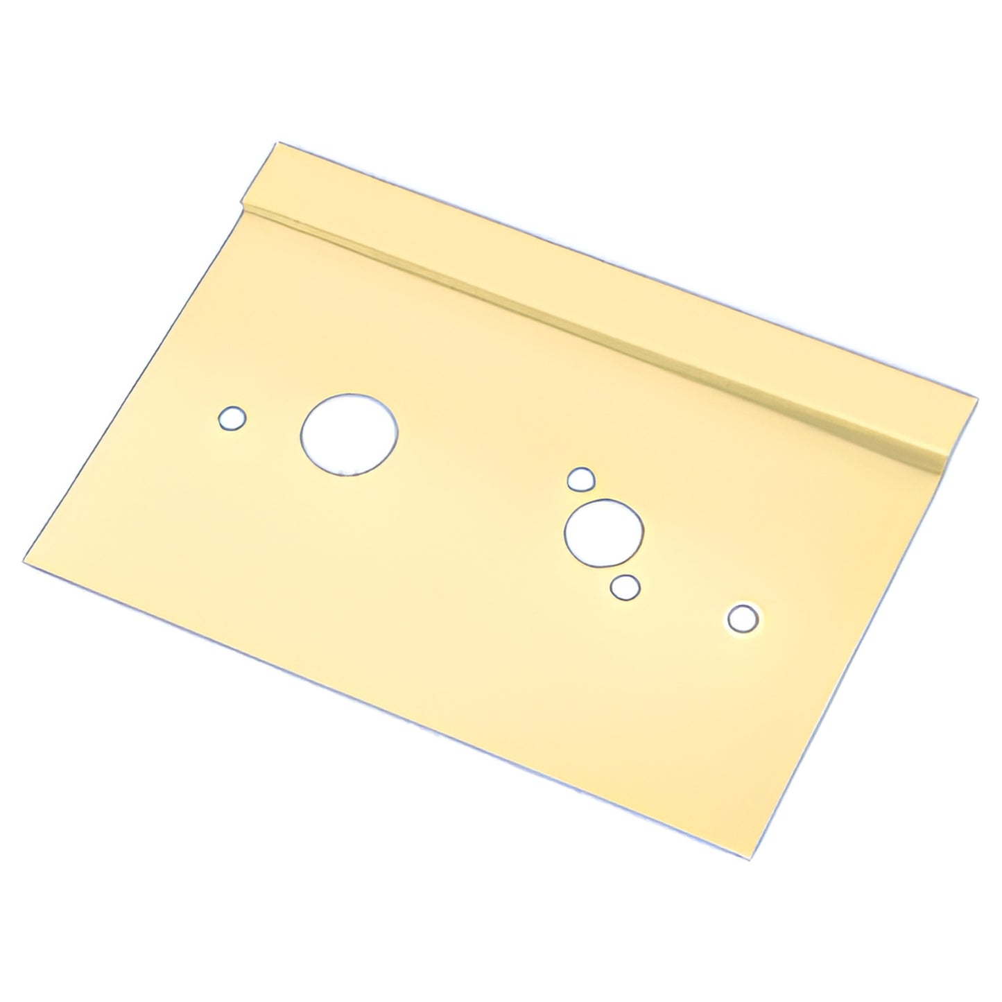 LG610LSB satin brass CRL center lock latch guard plate with mounting holes, 10 in tall, retrofit-ready