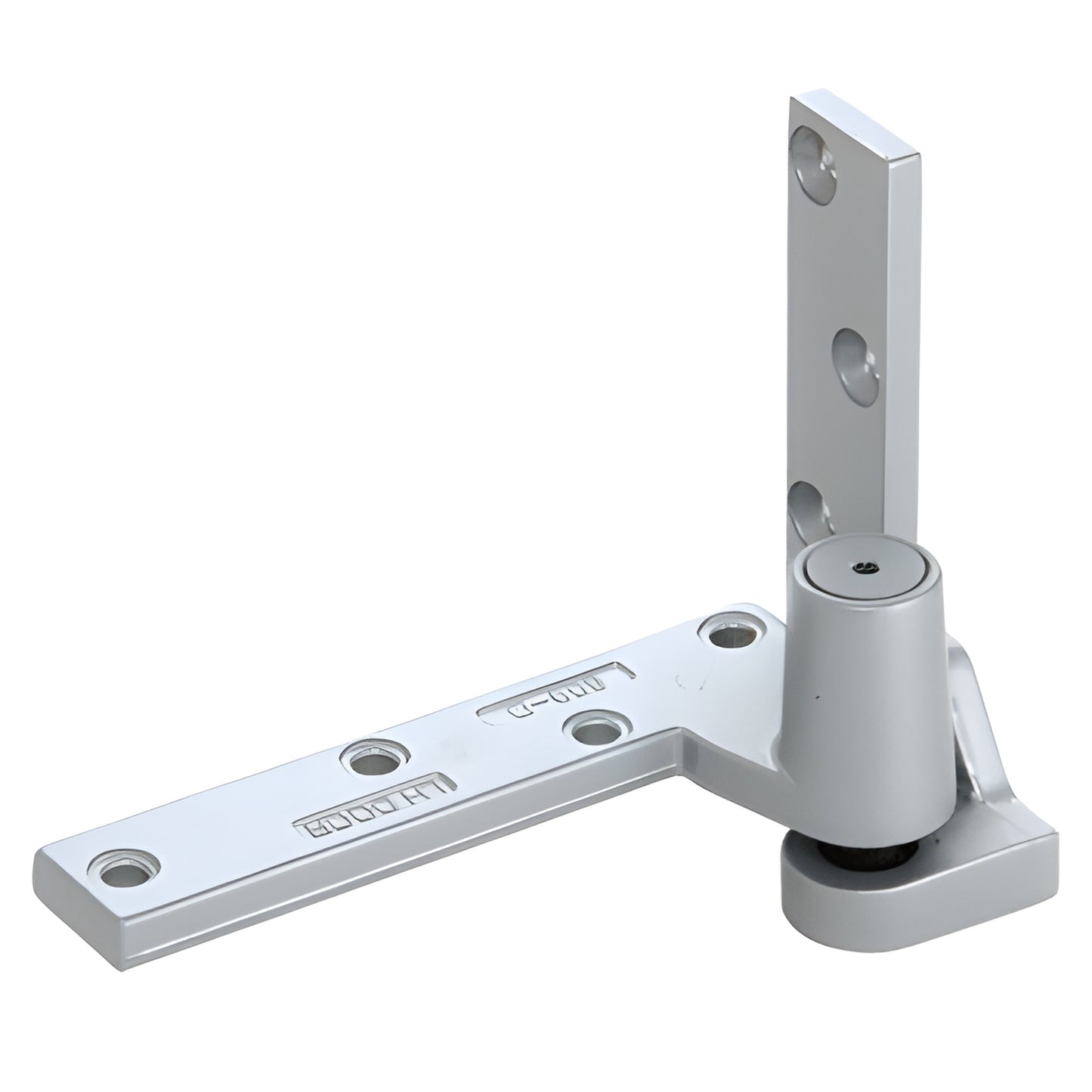 DH14211L aluminum left-hand adjustable bottom pivot for 1-3/4" doors, floor-mounted offset pivot, silver finish.