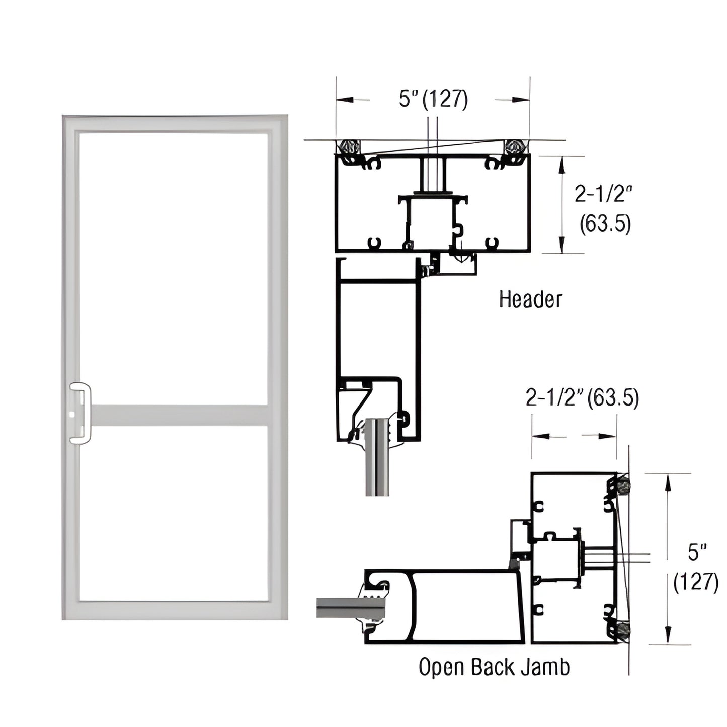 Clear anodized custom double up/over hurricane impact door frame with CVR prep and technical cross-section (SKU 0P41511)