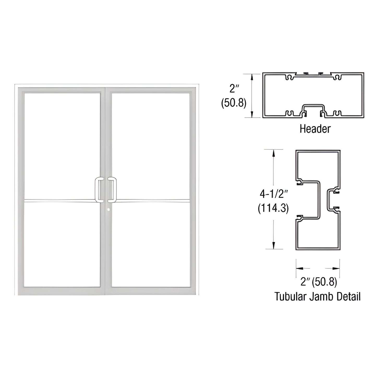 White Kynar aluminum complete frame for 72x84 double butt-hinge commercial door with tubular jambs and aluminum threshold