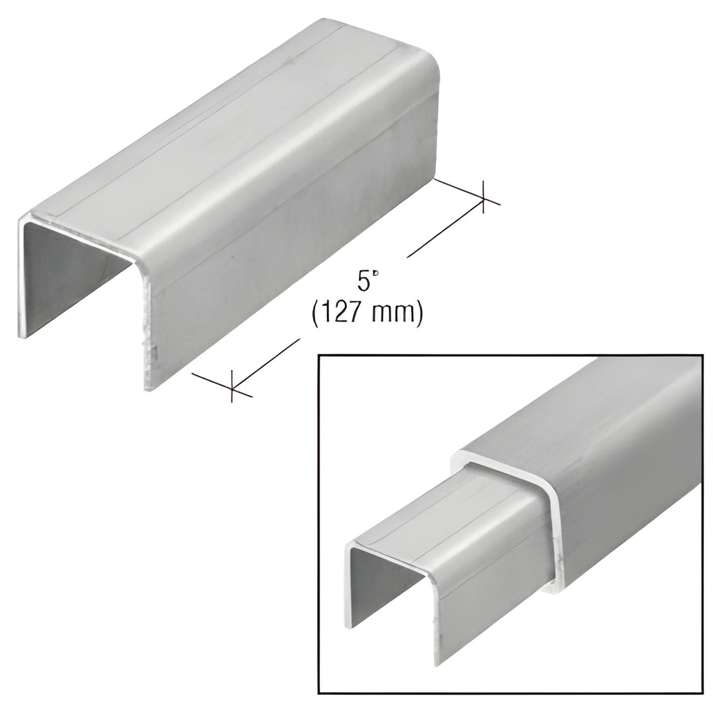Mill-finish stainless steel 5" connector sleeve for 2" square hand rail tubing (SKU: PR20CSS)