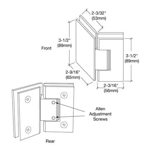 Oil Rubbed Bronze Geneva 345 Series 135° Glass-to-Glass Hinge - Adjustable and Durable.