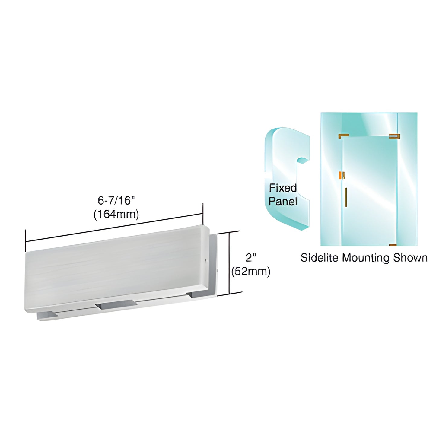 EUR206BS brushed stainless steel sidelite/glass door keeper for EUR205 patch lock, fits 3/8 or 1/2 in glass, 6-7/16 x 2 in.