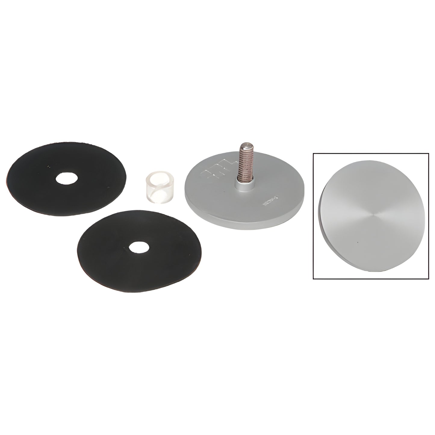 HR2CKMA mill-finish aluminum conversion kit: round cap, 3/8-16 screw, two rubber gaskets and plastic grommet for 1/2" glass