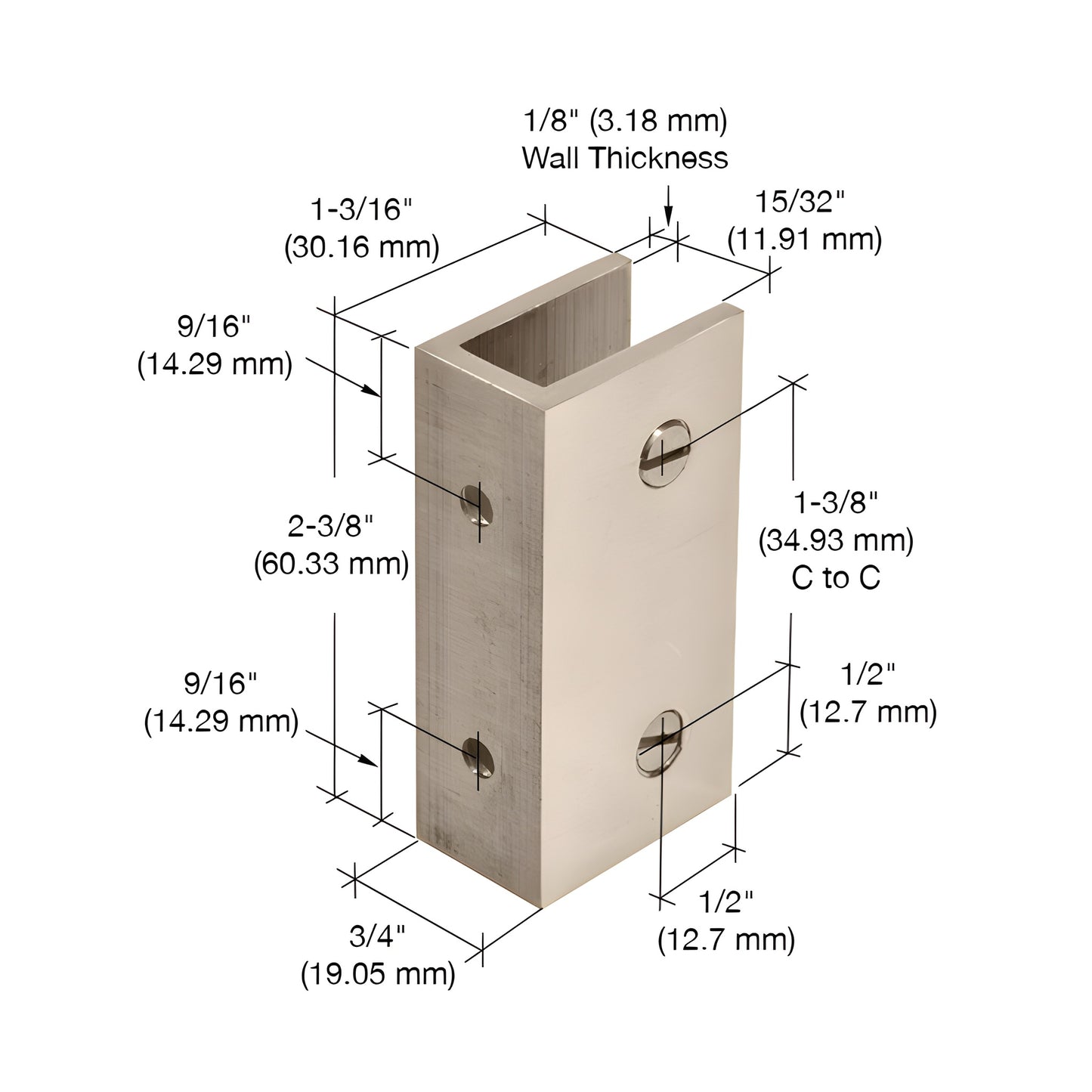 Polished nickel brass no-drill fixed panel clamp kit (SKU NDC4PN) with clear gasket and mounting screws for 8-10mm glass