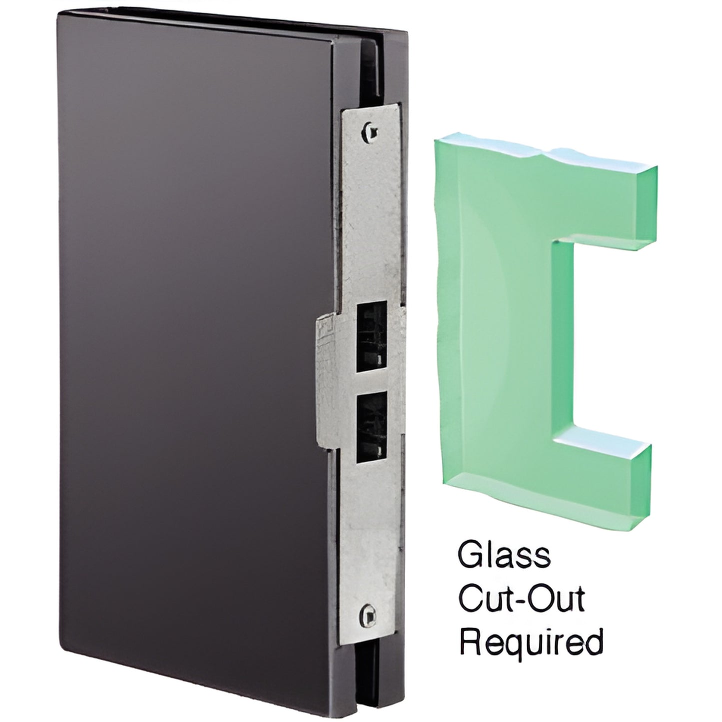 Black bronze 6 x 10 center lock glass keeper for 1/2" (12mm) tempered glass, bolt-mounted SKU DLK610EDU