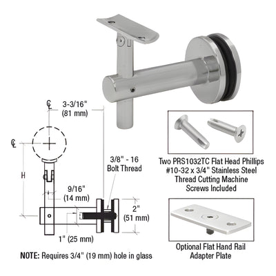 CRL Sunset 316 Brushed Stainless Glass-Mounted Handrail Bracket