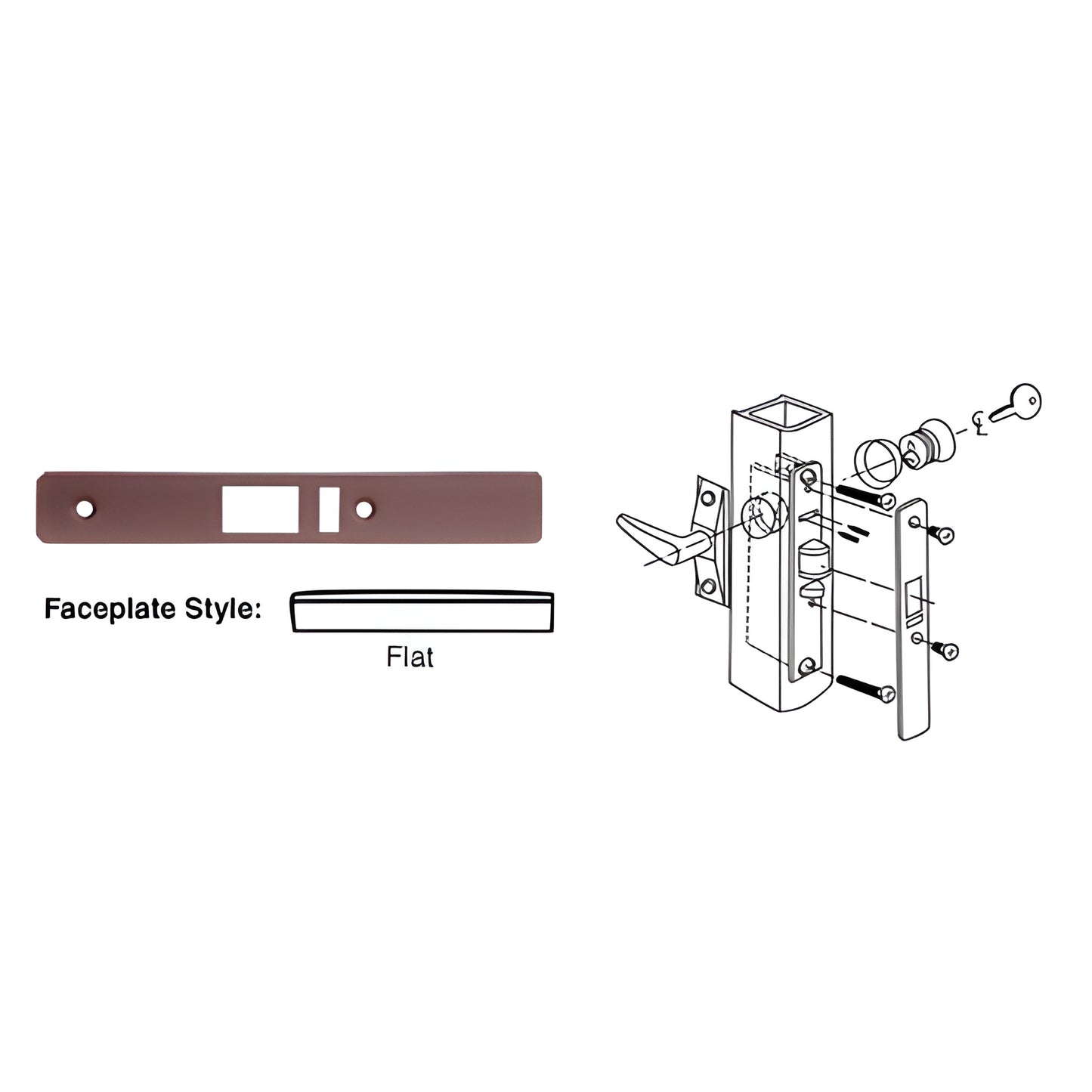 DL2141DU dark bronze flat faceplate 1 x 6-7/8 in for DL2140 deadlatch, rectangular with latch and screw holes