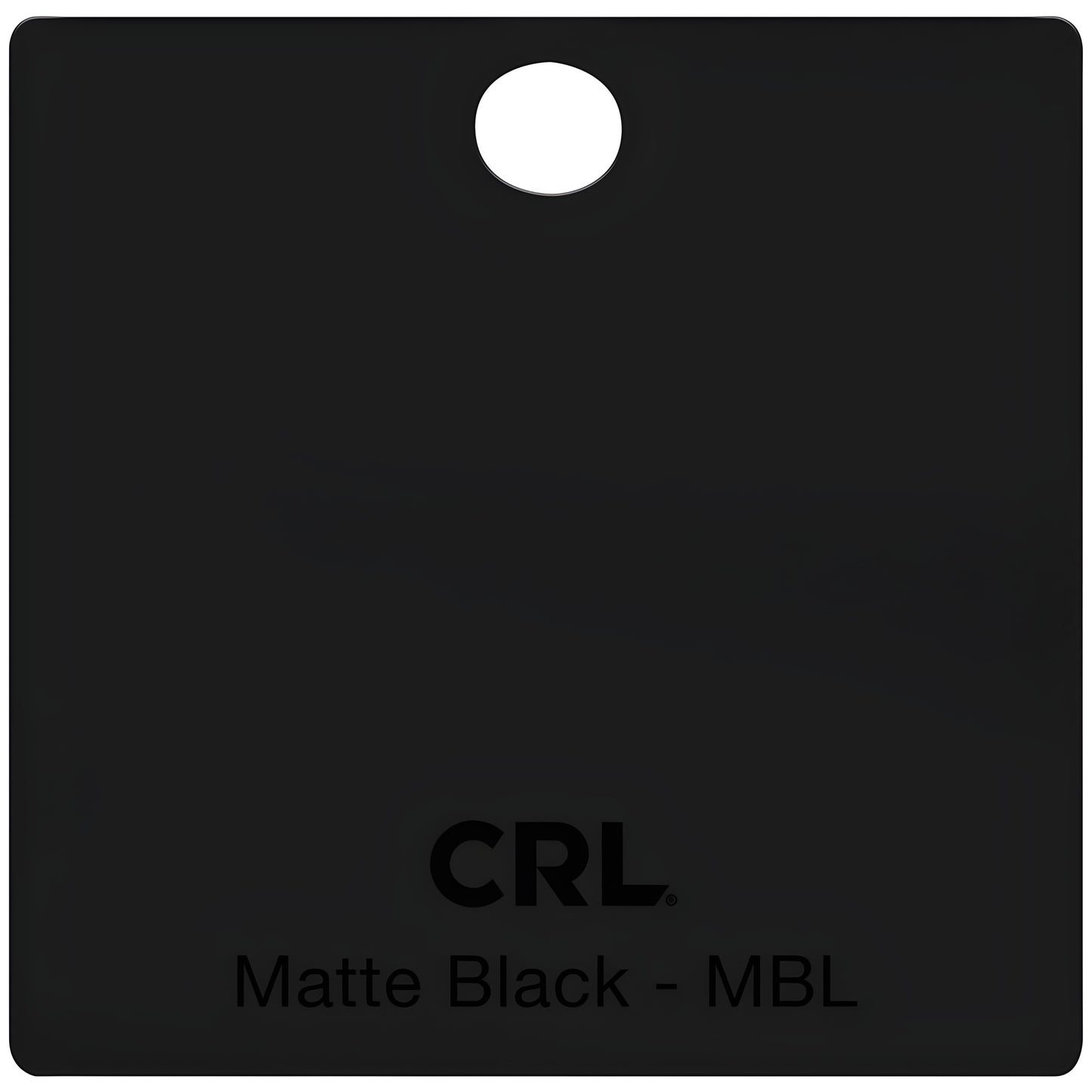 CRL CH2PMBL matte black brass shower door hinge finish chip - square sample with hole