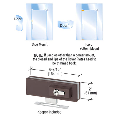 CRL EUR Series Black Bronze Glass Door Patch Lock w/ Euro Cylinder