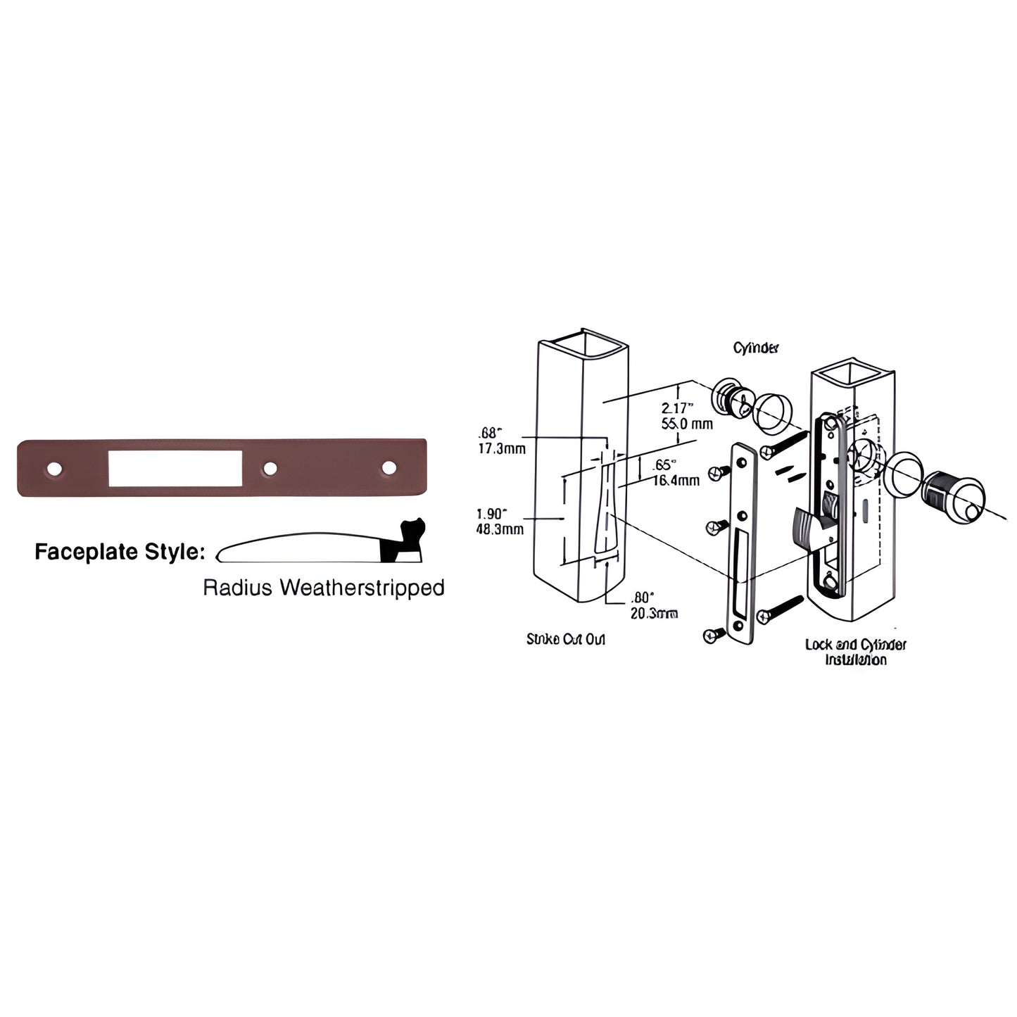 DL2133DU dark bronze radius, weatherstripped deadlock faceplate 1 x 6-7/8 in (25 x 175 mm)