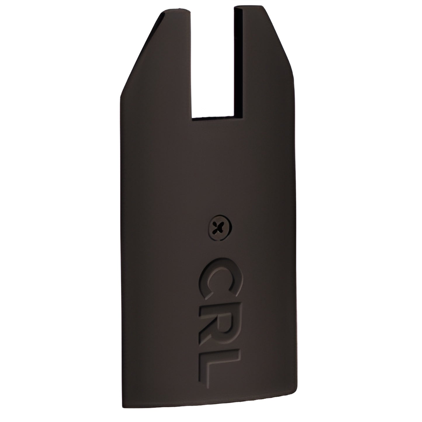 Matte black aluminum tapered end cap for 4" Wedge-Lock door rail, embossed "CRL" (SKU DREC4TMBL)