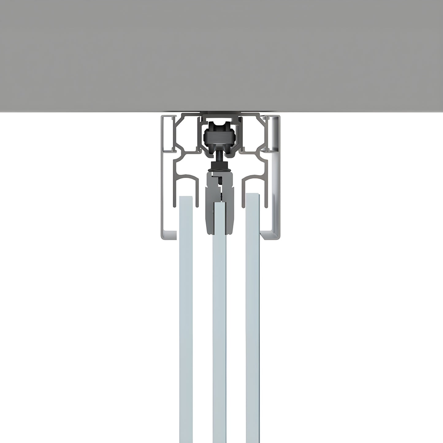 CRL502C satin-anodized ceiling-mounted track kit for top-hung tempered glass sliding doors (supports up to 176 lb)