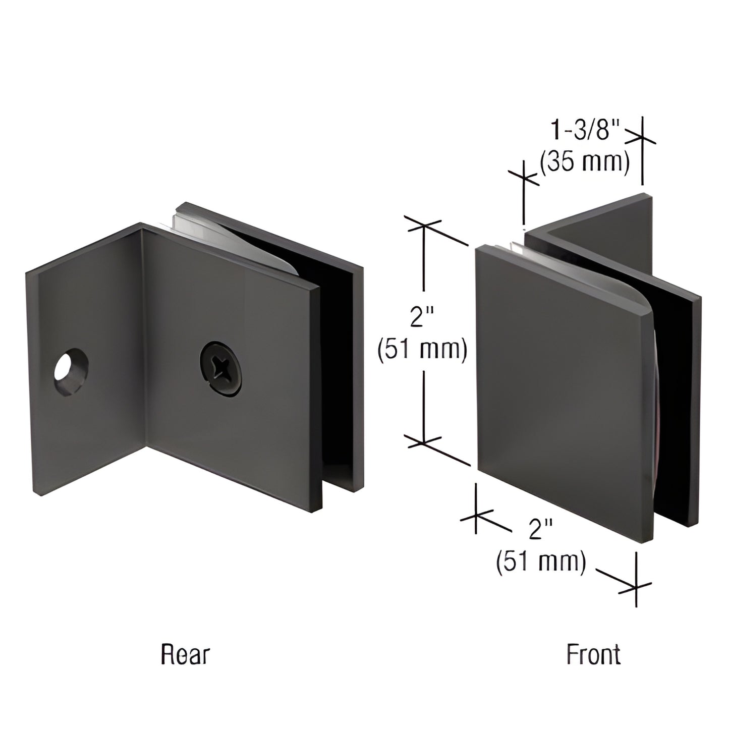 SGC037MBL matte-black squared fixed panel glass clamp with small 90 leg, brass wall/ceiling mount for 10-12mm glass.
