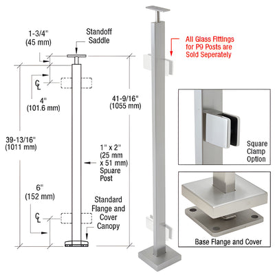 CRL P9 42 in Brushed Stainless 180° Center Post Glass Railing Kit