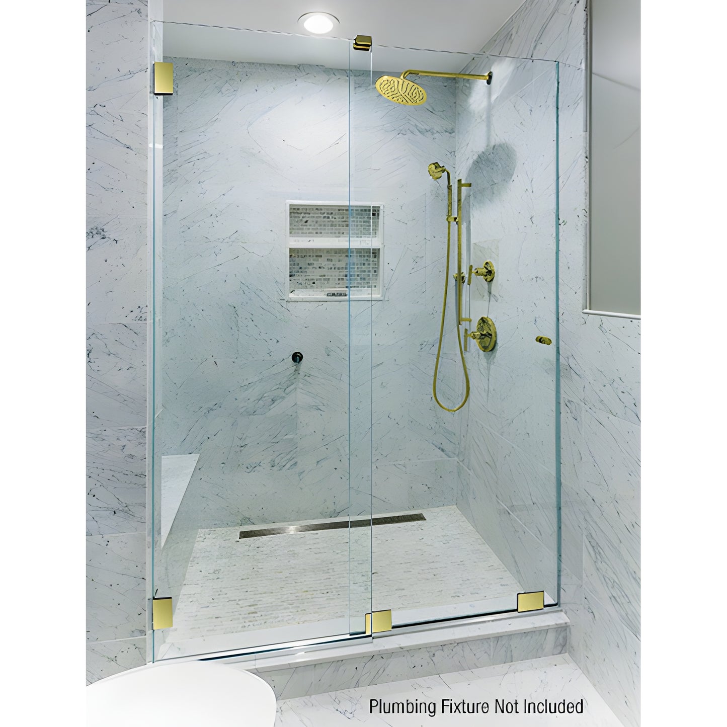 ESS3BR Essence frameless sliding shower door kit - polished brass squared bottom rollers on 1/2" (12mm) tempered glass