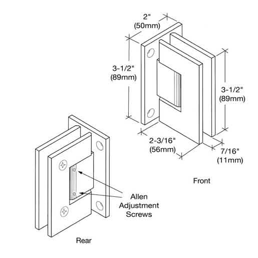CRL Satin Brass Geneva 337 Series Hinge: Adjustable Wall Mount with Full Back Plate.