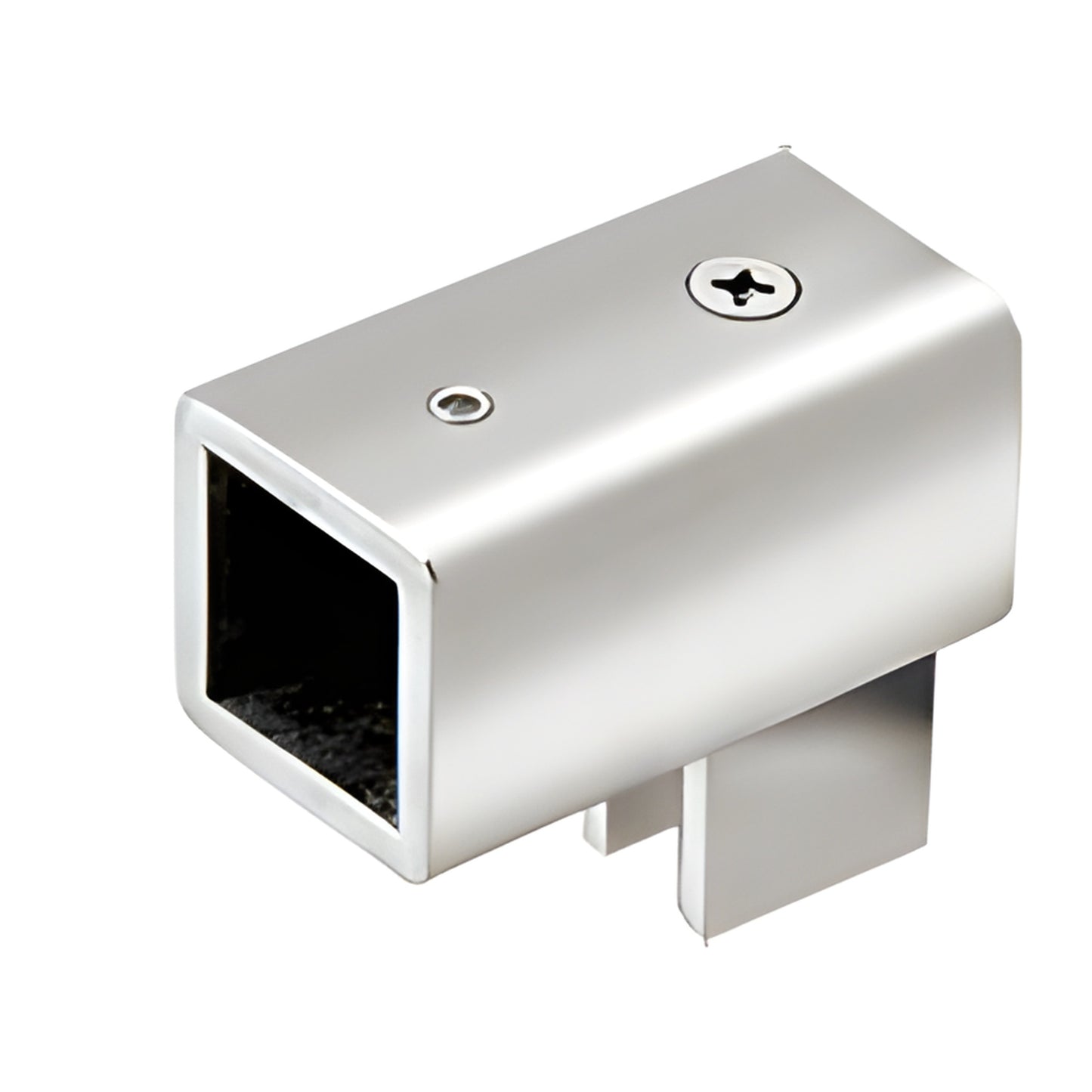 Polished chrome square support bar end fitting for 3/4" tubing, swivel U-bracket (SKU SQ41CH)